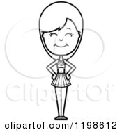 Black And White Happy Smiling Cheerleader Royalty Free Vector Clipart