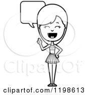 Black And White Happy Cheerleader Talking Royalty Free Vector Clipart