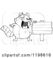 Black And White Happy Red Panda By A Wooden Sign Royalty Free Vector Clipart