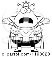 Cartoon Of A Black And White Scared Chubby Martian Alien King Royalty Free Vector Clipart