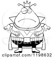 Cartoon Of A Black And White Depressed Chubby Martian Alien King Royalty Free Vector Clipart