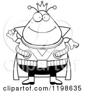 Cartoon Of A Black And White Friendly Waving Chubby Martian Alien King Royalty Free Vector Clipart