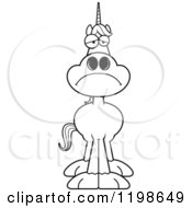 Cartoon Of A Black And White Depressed Unicorn Royalty Free Vector Clipart