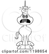 Cartoon Of A Black And White Scared Unicorn Royalty Free Vector Clipart