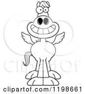 Cartoon Of A Black And White Grinning Pegasus Horse Royalty Free Vector Clipart