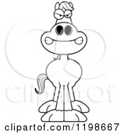 Cartoon Of A Black And White Mad Horse Royalty Free Vector Clipart