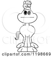 Cartoon Of A Black And White Bored Horse Royalty Free Vector Clipart