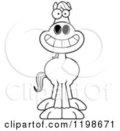 Cartoon Of A Black And White Grinning Horse Royalty Free Vector Clipart