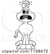 Cartoon Of A Black And White Scared Horse Royalty Free Vector Clipart