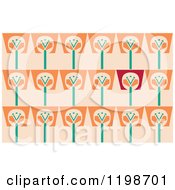 Seamless Pattern Of Flower Pots Over Pastel Orange