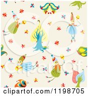 Clipart Of A Seamless Pattern Of Forest Fairies Over Beige Royalty Free Vector Illustration