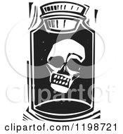 Clipart Of A Zombie Or Skull In A Jar Black And White Woodcut Royalty Free Vector Illustration