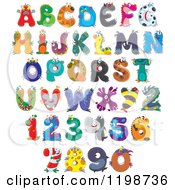 Colorful Monster And Animal Letters And Numbers