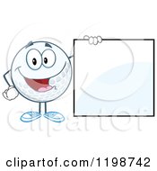 Poster, Art Print Of Happy Golf Ball Character By A Sign