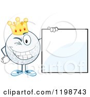 Winking Crowned Golf Ball Character Holding A Sign by Hit Toon