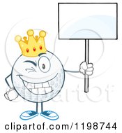 Winking Crowned Golf Ball Character Holding A Sign 2