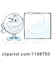Winking Golf Ball Character By A Sign