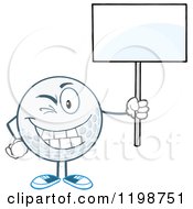 Winking Golf Ball Character Holding A Sign