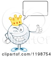 Cartoon Of A Winking Talking Crowned Golf Ball Character Holding A Thumb Up Royalty Free Vector Clipart