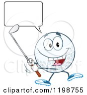 Cartoon Of A Talking Golf Ball Character Swinging A Club Royalty Free Vector Clipart
