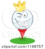 Cartoon Of A Winking Crowned Golf Ball Character On A Tee Royalty Free Vector Clipart