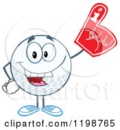 Golf Ball Character Wearing A Number 1 Foam Finger