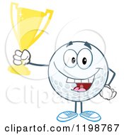 Victorious Golf Ball Character Holding A Trophy