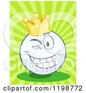 Poster, Art Print Of Winking Crowned Golf Ball Character Over Green Rays