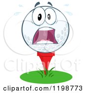 Cartoon Of A Frightened Golf Ball Character On A Tee Royalty Free Vector Clipart