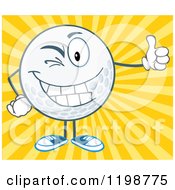 Poster, Art Print Of Winking Golf Ball Character Holding A Thumb Up Over Rays