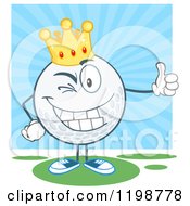 Poster, Art Print Of Winking Crowned Golf Ball Character Holding A Thumb Up Over Blue And Green