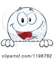 Poster, Art Print Of Happy Golf Ball Character Over A Sign