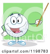 Poster, Art Print Of Happy Golf Ball Character Holding A Pointer Stick Over Green