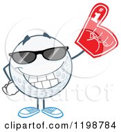 Golf Ball Character Wearing Sunglasses And A Number 1 Foam Finger
