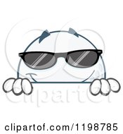 Cartoon Of A Golf Ball Character Wearing Sunglasses Behind A Sign Royalty Free Vector Clipart