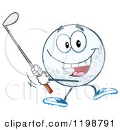 Cartoon Of A Golf Ball Character Swinging A Club Royalty Free Vector Clipart