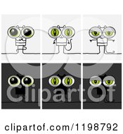 Clipart Of Stick Cats With Big Green Eyes Royalty Free Vector Illustration