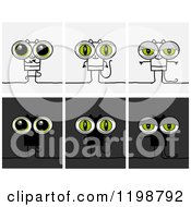 Poster, Art Print Of Stick Cats With Big Green Eyes