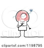 Poster, Art Print Of Stick Man With A Butterfly Flying Through A Hole In His Brain