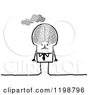 Grumpy Stick Businessman With Clouds Over His Brain