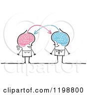 Poster, Art Print Of Happy Stick Couple With Connected Brains Sharing Information