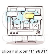 Poster, Art Print Of Happy Stick Family Talking Through A Computer