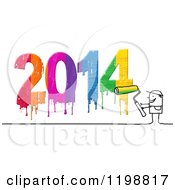 Clipart Of A Stick Man Painting A Colorful New Year 2014 2 Royalty Free Illustration by NL shop