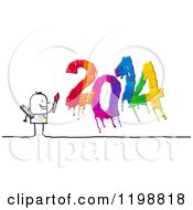 Poster, Art Print Of Stick Man Painting A Colorful New Year 2014 3