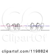 Clipart Of  Stick People In A Battle Of Tug Of War Women Vs Men Royalty Free Vector Illustration