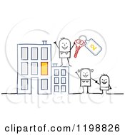 Poster, Art Print Of Happy Stick Family With Keys At An Apartment Building