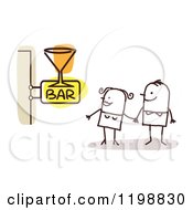 Poster, Art Print Of Happy Stick Couple At A Bar With A Cocktail Sign