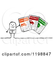 Poster, Art Print Of Happy Stick Man Holding Insurance Contracts