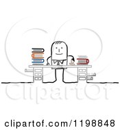 Poster, Art Print Of Happy Stick Businessman Stamping Paperwork At His Desk