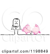 Clipart Of A Sad Stick Man With A Broken And Empty Piggy Bank Royalty Free Vector Illustration by NL shop